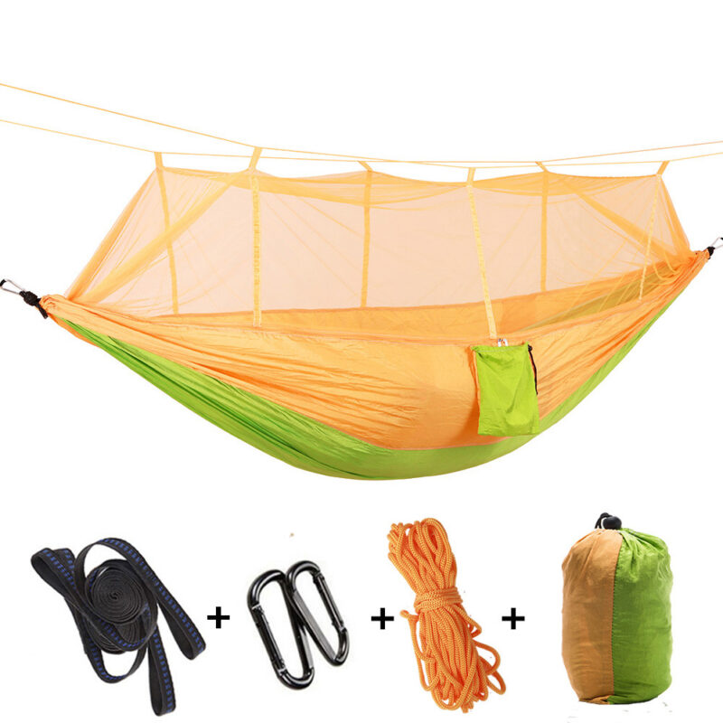 New anti-mosquito hammock outdoor with mosquito net anti-rollover adult mesh parachute cloth camping swing with tree strap - Image 9