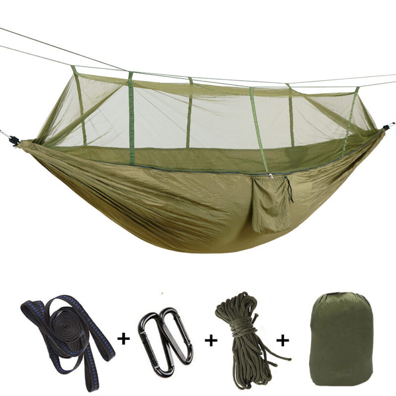 New anti-mosquito hammock outdoor with mosquito net anti-rollover adult mesh parachute cloth camping swing with tree strap - Image 4
