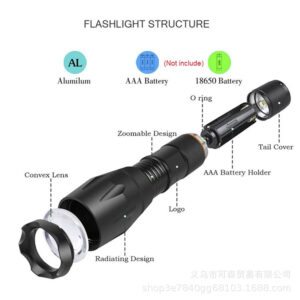 Manufacturers telescopic focusing handheld flashlight outdoor camping searchlight T6 portable aluminum flashlight
