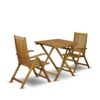 SECN3C5NA 3-Pc Wood Patio Dining Set Consists of a Folding Outdoor Table and 2 Outdoor Camping Chairs - Natural Oil Finish - Image 2