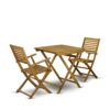 East West Furniture 3-Piece Outdoor Dining Set Contains a Folding Camping Table and 2 Outdoor Side Chairs Suitable for Garden, Terrace, Bistro, and Porch - Natural Oil Finish - Image 2