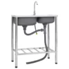  Camping Sink Double Basins with Tap Stainless Steel