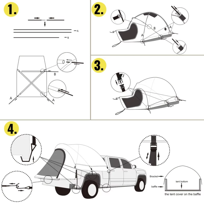 VEVOR Truck Tent 5-5.2 Truck Bed Tent, Full-Size Pickup Tent, Waterproof Truck Camper, 2 Mesh Windows, Easy To Setup Truck Tents For Camping, Hiking, Fishing, Grey Color - Image 3