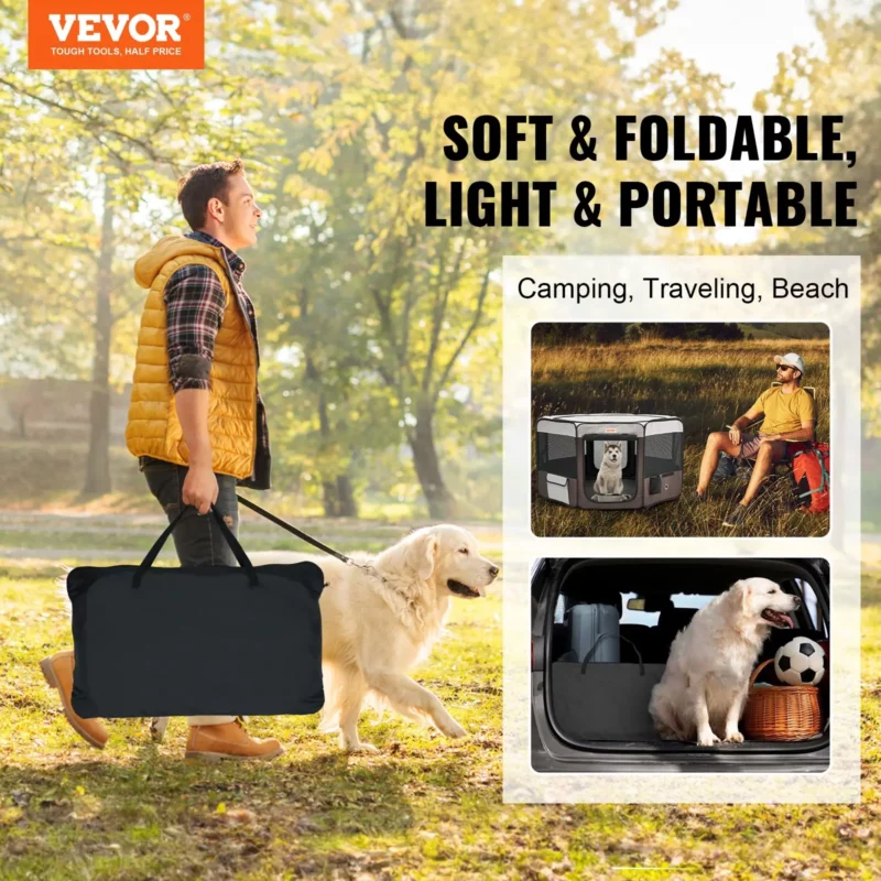 VEVOR Foldable Pet Playpen, 46 inch Portable Dog Playpen, Crate Kennel for Puppy, Dog, Cat, Premium Waterproof 600D Oxford Cloth, Removable Zipper, for Indoor Outdoor Travel Camping Use (Octagon, L)