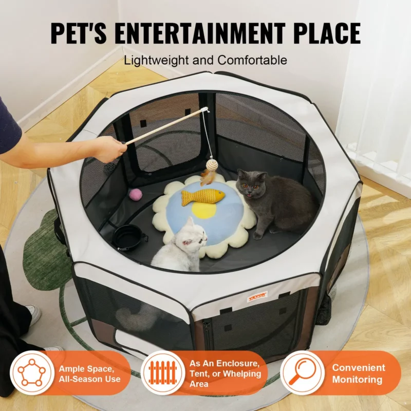 VEVOR Foldable Pet Playpen, 46 inch Portable Dog Playpen, Crate Kennel for Puppy, Dog, Cat, Premium Waterproof 600D Oxford Cloth, Removable Zipper, for Indoor Outdoor Travel Camping Use (Octagon, L) - Image 3