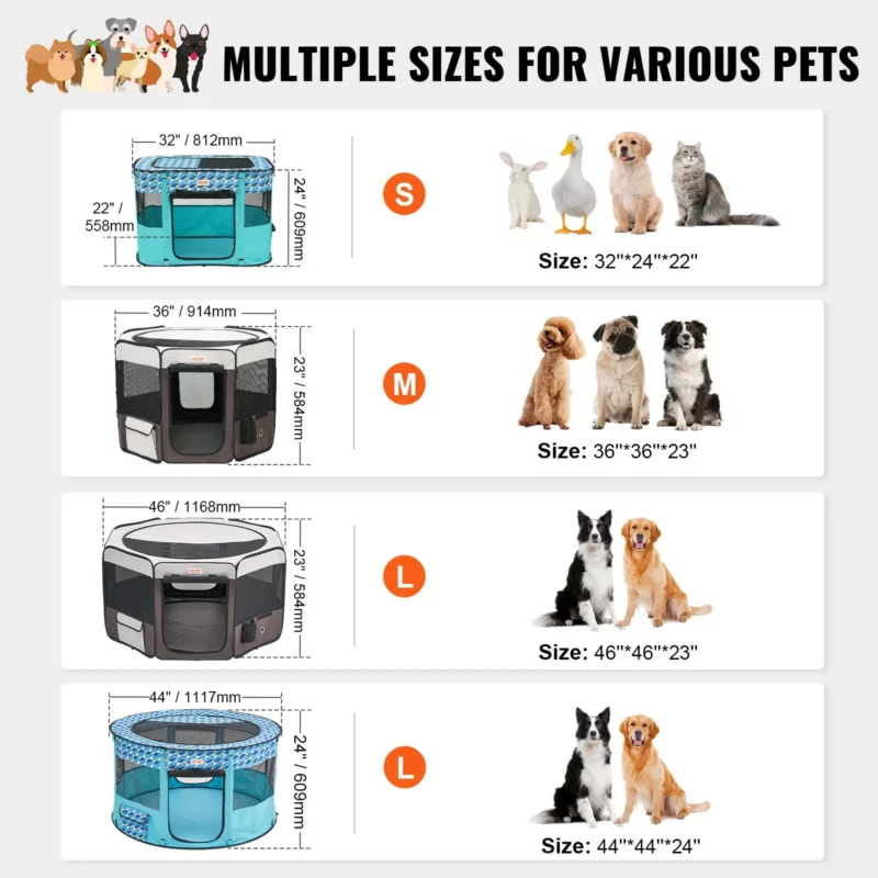 VEVOR Foldable Pet Playpen, 46 inch Portable Dog Playpen, Crate Kennel for Puppy, Dog, Cat, Premium Waterproof 600D Oxford Cloth, Removable Zipper, for Indoor Outdoor Travel Camping Use (Octagon, L) - Image 4