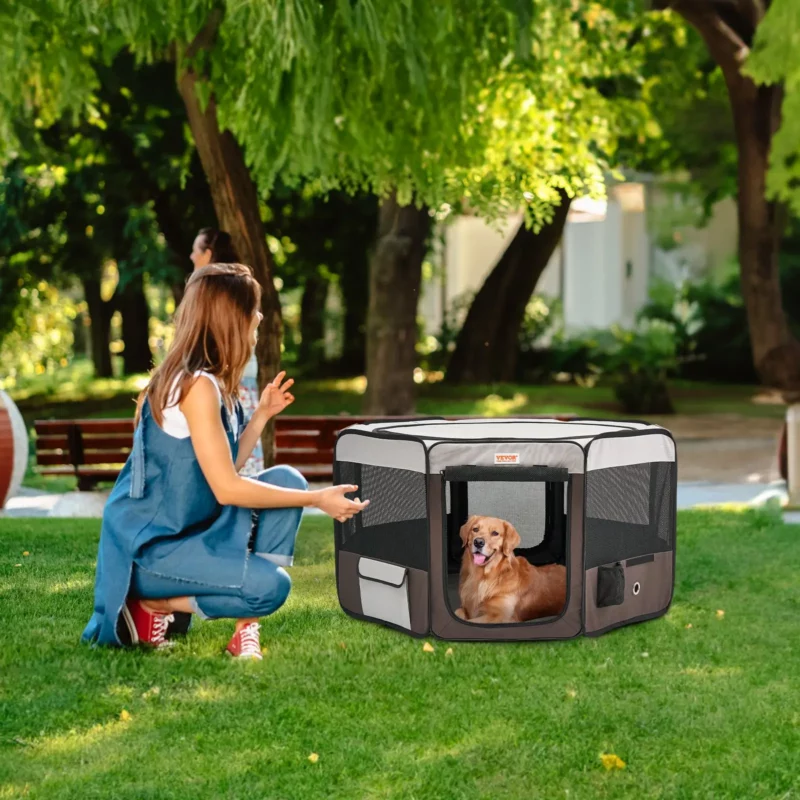 VEVOR Foldable Pet Playpen, 46 inch Portable Dog Playpen, Crate Kennel for Puppy, Dog, Cat, Premium Waterproof 600D Oxford Cloth, Removable Zipper, for Indoor Outdoor Travel Camping Use (Octagon, L) - Image 7