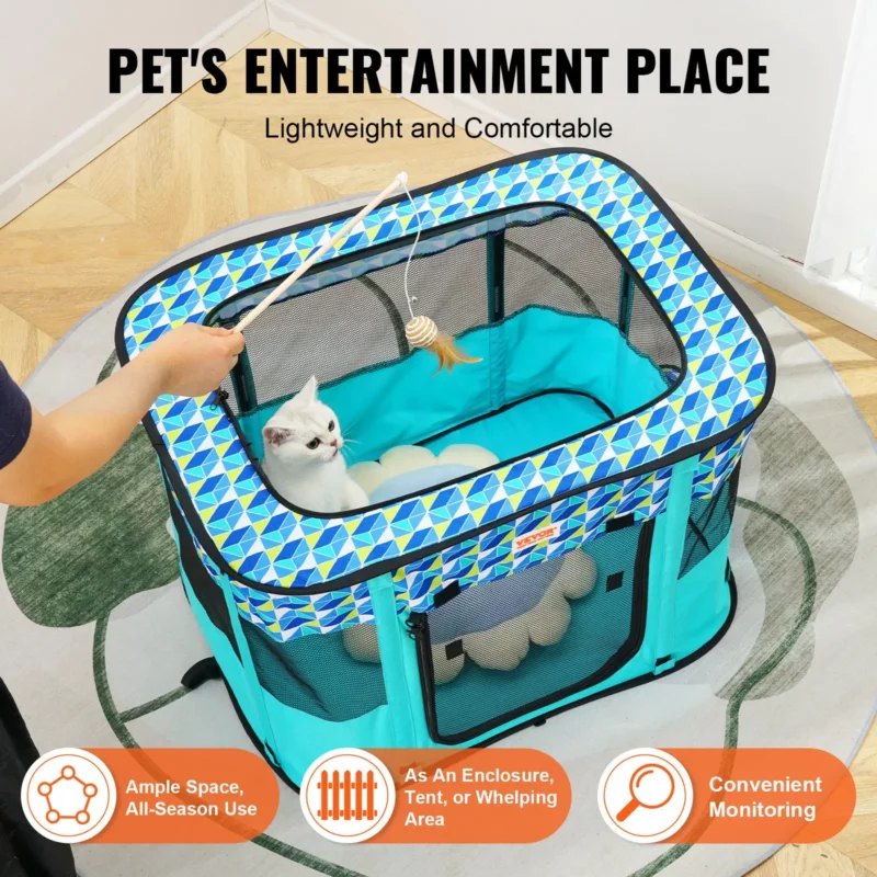 VEVOR Foldable Pet Playpen, 32'' x 24'' x 22'' Portable Dog Playpen, Crate Kennel for Puppy, Dog, Cat, Waterproof 600D Oxford Cloth, Removable Zipper, for Indoor Outdoor Travel Camping (Rectangle, S) - Image 3
