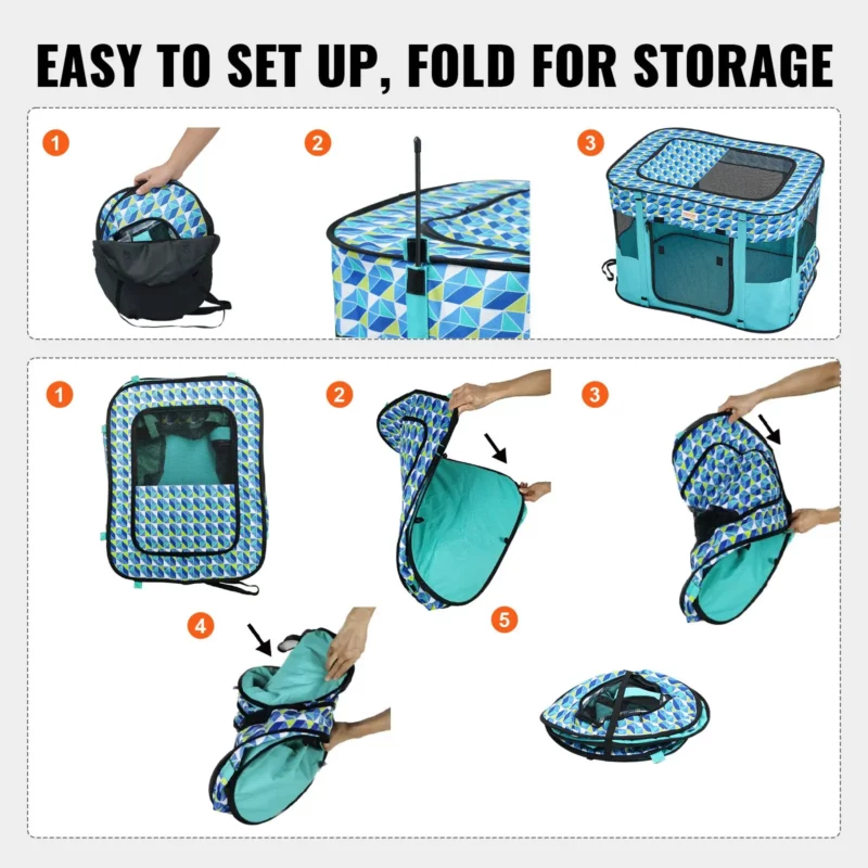 VEVOR Foldable Pet Playpen, 32'' x 24'' x 22'' Portable Dog Playpen, Crate Kennel for Puppy, Dog, Cat, Waterproof 600D Oxford Cloth, Removable Zipper, for Indoor Outdoor Travel Camping (Rectangle, S) - Image 5