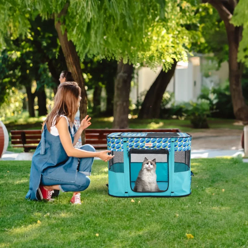 VEVOR Foldable Pet Playpen, 32'' x 24'' x 22'' Portable Dog Playpen, Crate Kennel for Puppy, Dog, Cat, Waterproof 600D Oxford Cloth, Removable Zipper, for Indoor Outdoor Travel Camping (Rectangle, S) - Image 7