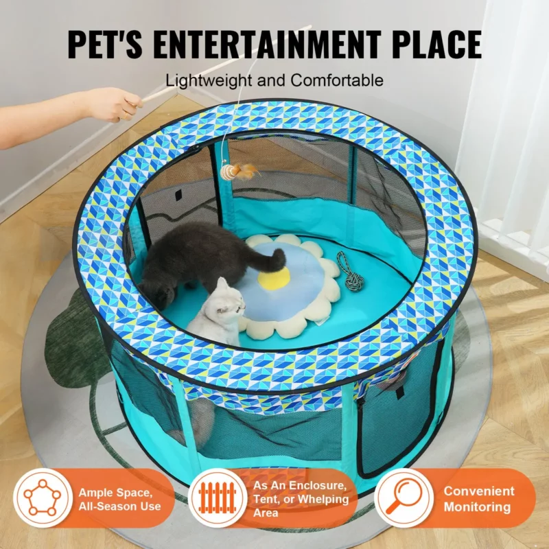VEVOR Foldable Pet Playpen, 44'' x 44'' x 24'' Portable Dog Playpen, Crate Kennel for Puppy, Dog, Cat, Waterproof 600D Oxford Cloth, Removable Zipper, for Indoor Outdoor Travel Camping (Round, L) - Image 3