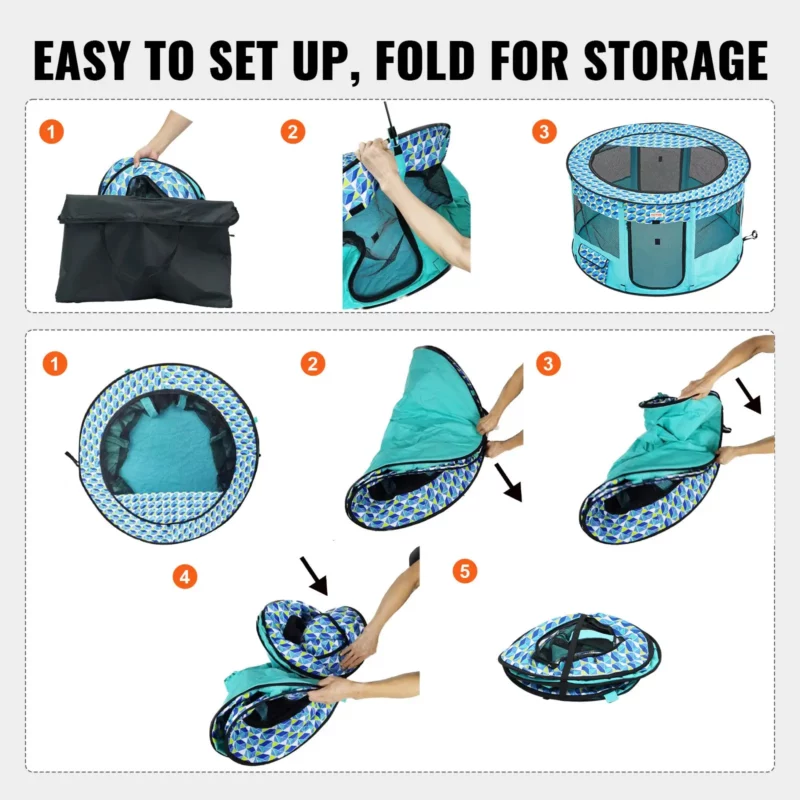 VEVOR Foldable Pet Playpen, 44'' x 44'' x 24'' Portable Dog Playpen, Crate Kennel for Puppy, Dog, Cat, Waterproof 600D Oxford Cloth, Removable Zipper, for Indoor Outdoor Travel Camping (Round, L) - Image 5