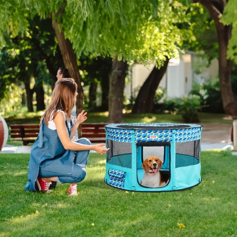 VEVOR Foldable Pet Playpen, 44'' x 44'' x 24'' Portable Dog Playpen, Crate Kennel for Puppy, Dog, Cat, Waterproof 600D Oxford Cloth, Removable Zipper, for Indoor Outdoor Travel Camping (Round, L) - Image 7