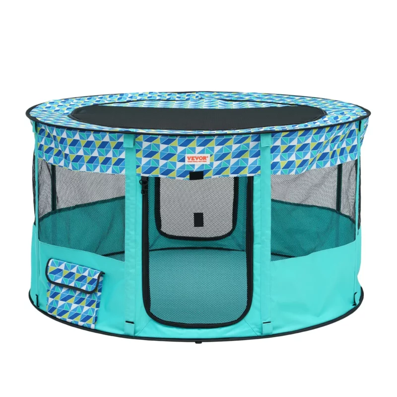VEVOR Foldable Pet Playpen, 44'' x 44'' x 24'' Portable Dog Playpen, Crate Kennel for Puppy, Dog, Cat, Waterproof 600D Oxford Cloth, Removable Zipper, for Indoor Outdoor Travel Camping (Round, L) - Image 8