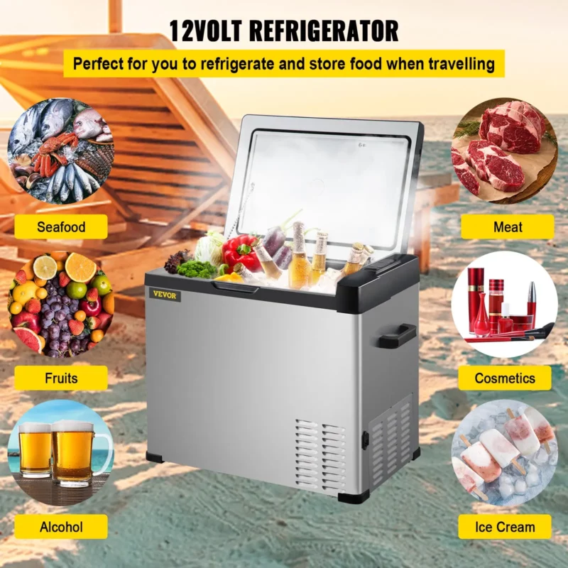 VEVOR 12 Volt Refrigerator, Portable Refrigerator (-4~68) With APP Control Car Compressor Fridge Cooler 12V/24V DC and 110-220V AC For Camping, Road Trip, Boat, Skincare, Outdoor and Home (32 Quart)