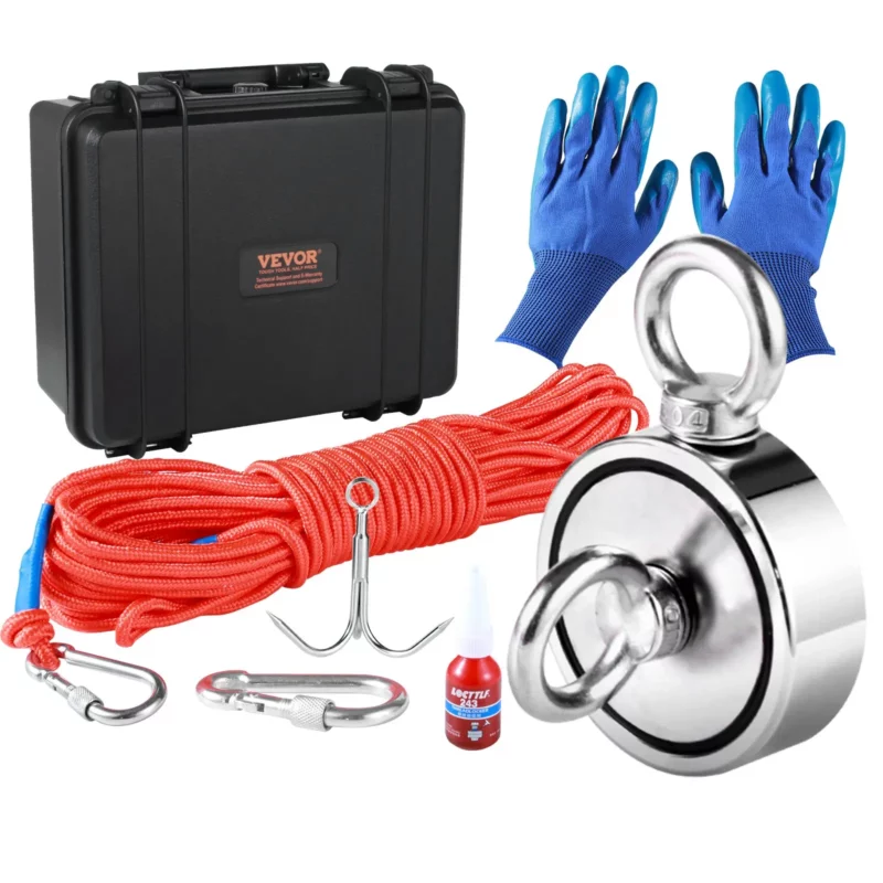 VEVOR Magnet Fishing Kit, 1200lbs 2.95inch Diameter Double Sided Fishing Magnets, Strong Neodymium Magnet with Heavy Duty 65FT Rope, Grappling Hook, Waterproof Case, Gloves, Threadlocker, Eye Bolt - Image 10