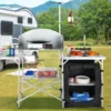 Camping Kitchen Table, Folding Outdoor Cooking Table with Storage Carrying Bag, Aluminum Cook Station 1 Cupboard & Detachable Windscreen, Quick Set-up for Picnics, BBQ, RV Traveling, Black - Image 7