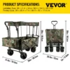 Collapsible Folding Wagon with Removable Canopy, Heavy Duty Foldable Wagon Utility Cart for Garden, Camping, Grocery Cart, Beach Wagon Cart with Wheels and Rear Storage, Camouflage - Image 6