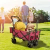 Extra Large Collapsible Garden Cart with Removable Canopy, Folding Wagon Utility Carts with Wheels and Rear Storage, Wagon Cart for Garden, Camping, Grocery Cart, Shopping Cart, Red - Image 7