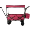 Extra Large Collapsible Garden Cart with Removable Canopy, Folding Wagon Utility Carts with Wheels and Rear Storage, Wagon Cart for Garden, Camping, Grocery Cart, Shopping Cart, Red - Image 9
