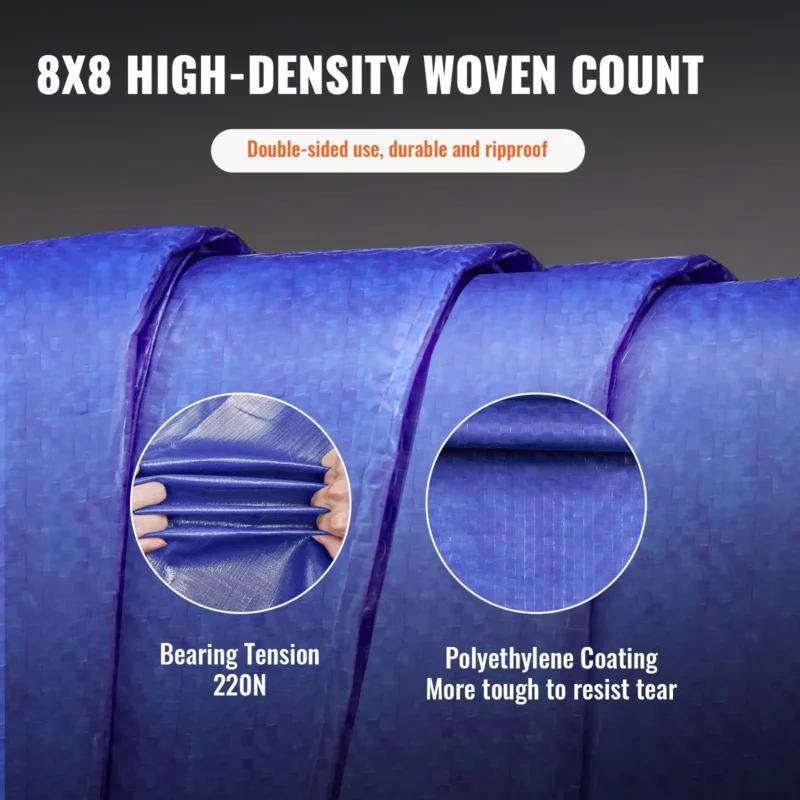 VEVOR Tarp Waterproof 12x16 ft, Plastic Poly Tarp Cover 5 Mil, Multi Purpose Outdoor Tarpaulin with High Durability Reinforced Grommets and Edges for Truck, RV, Boat, Camping (Blue) - Image 3