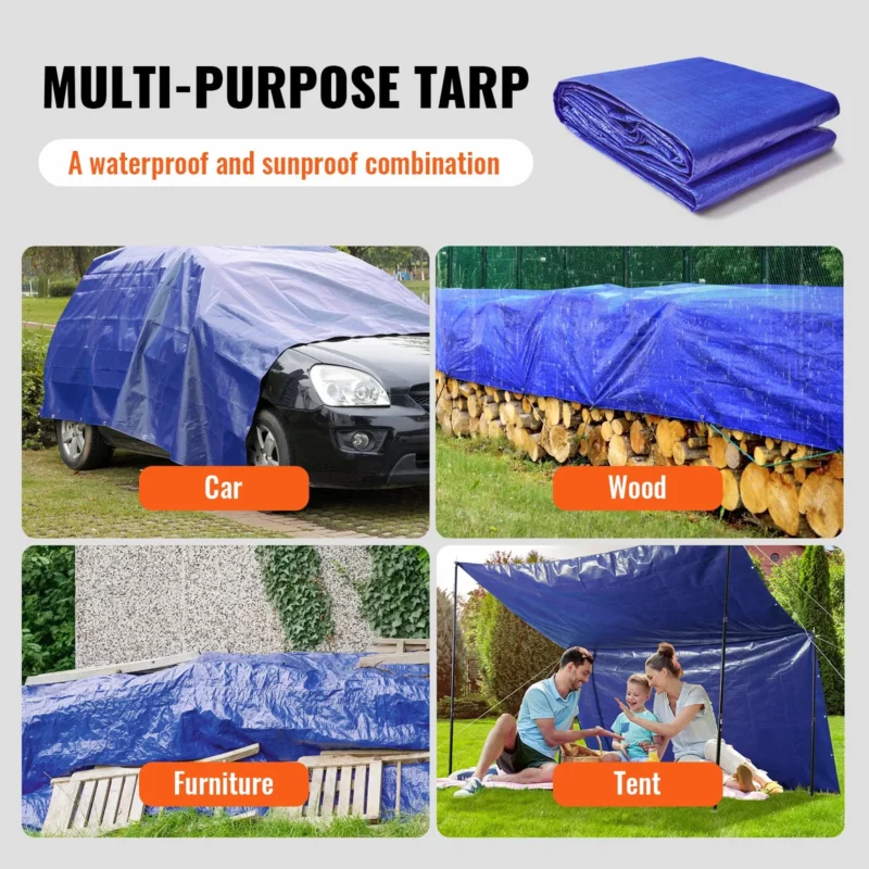 VEVOR Tarp Waterproof 12x16 ft, Plastic Poly Tarp Cover 5 Mil, Multi Purpose Outdoor Tarpaulin with High Durability Reinforced Grommets and Edges for Truck, RV, Boat, Camping (Blue) - Image 5