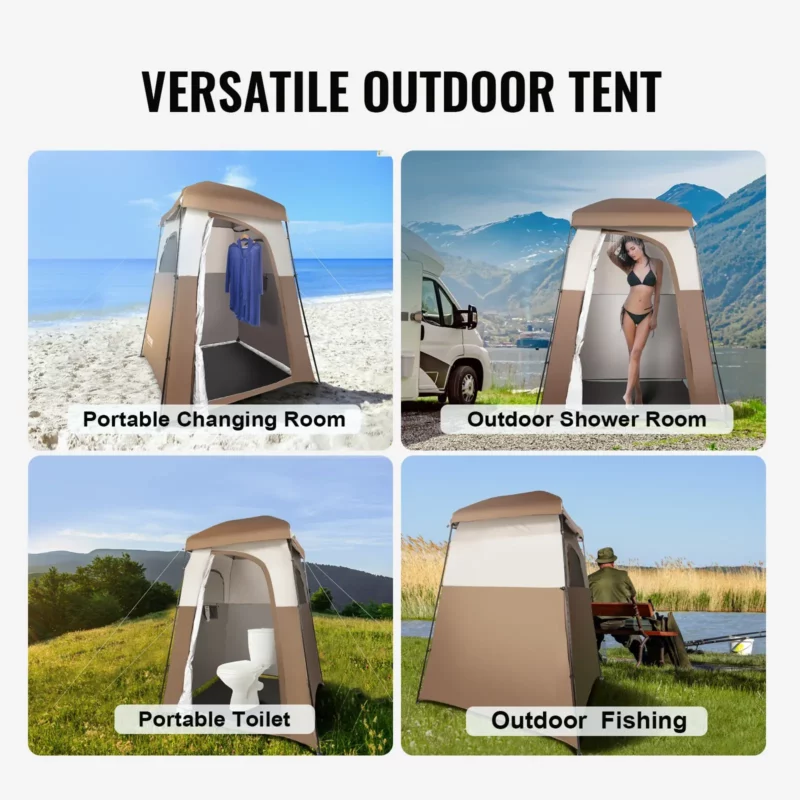 VEVOR Camping Shower Tent, 83" x 42" x 83" 2 Rooms Oversize Outdoor Portable Shelter, Privacy Tent with Detachable Top, Pockets, Hanging Rope and Clothesline, for Dressing, Changing, Toilet, Bathroom - Image 5