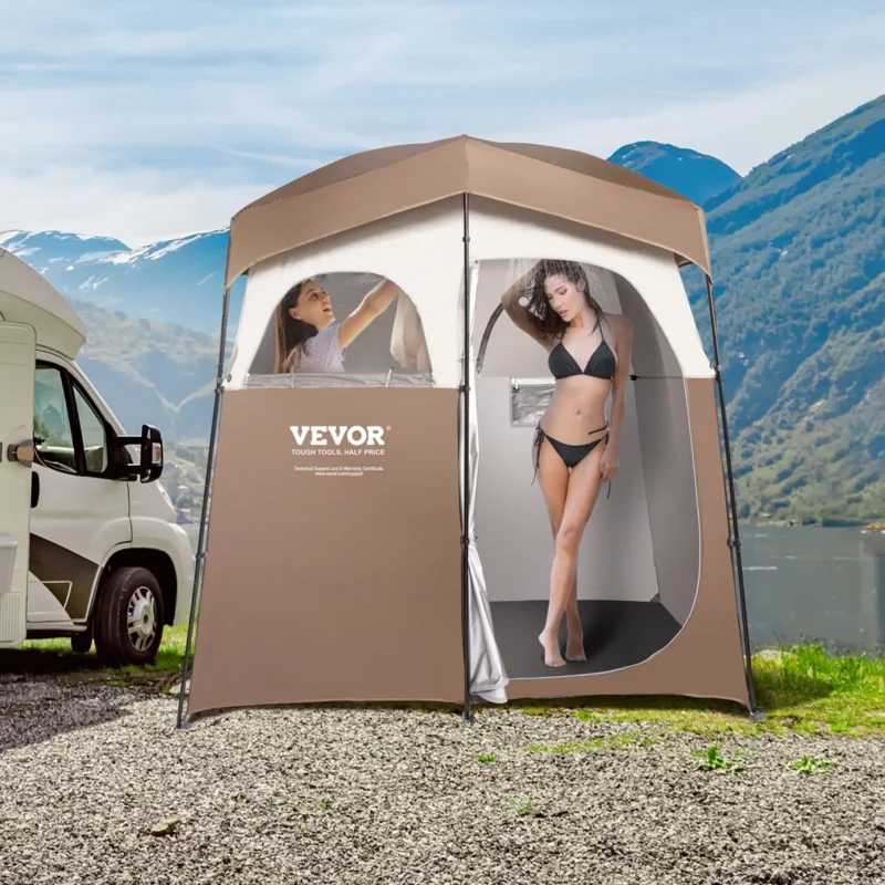 VEVOR Camping Shower Tent, 83" x 42" x 83" 2 Rooms Oversize Outdoor Portable Shelter, Privacy Tent with Detachable Top, Pockets, Hanging Rope and Clothesline, for Dressing, Changing, Toilet, Bathroom - Image 7