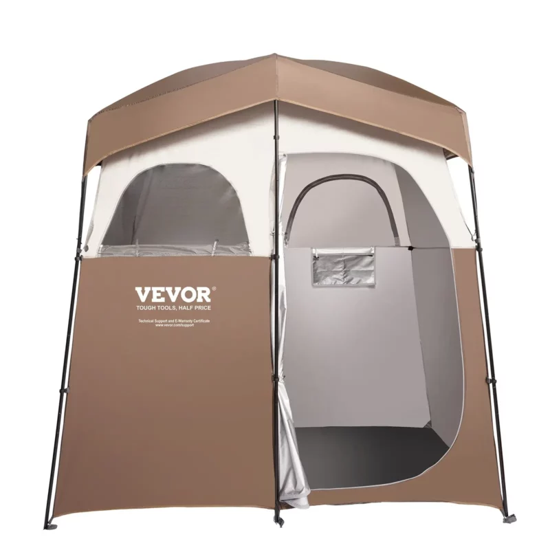 VEVOR Camping Shower Tent, 83" x 42" x 83" 2 Rooms Oversize Outdoor Portable Shelter, Privacy Tent with Detachable Top, Pockets, Hanging Rope and Clothesline, for Dressing, Changing, Toilet, Bathroom - Image 8