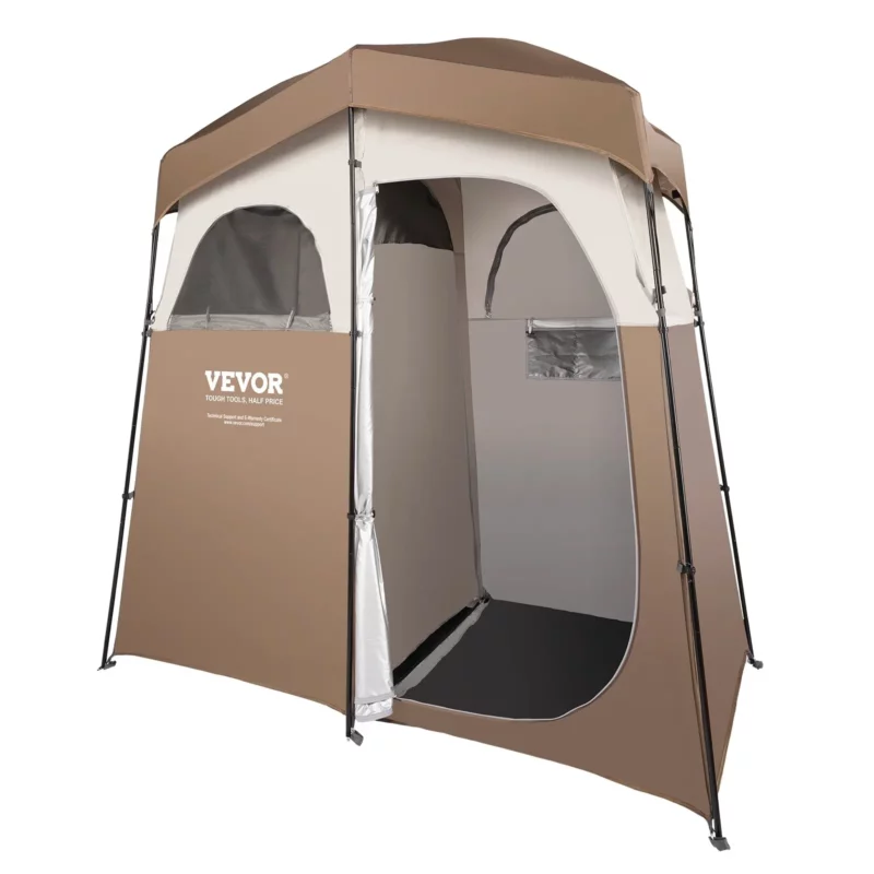VEVOR Camping Shower Tent, 83" x 42" x 83" 2 Rooms Oversize Outdoor Portable Shelter, Privacy Tent with Detachable Top, Pockets, Hanging Rope and Clothesline, for Dressing, Changing, Toilet, Bathroom - Image 9