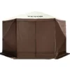 Camping Gazebo Screen Tent, 12*12ft, 6 Sided Pop-up Canopy Shelter Tent with Mesh Windows, Portable Carry Bag, Stakes, Large Shade Tents for Outdoor Camping, Lawn and Backyard, Brown/Beige - Image 8
