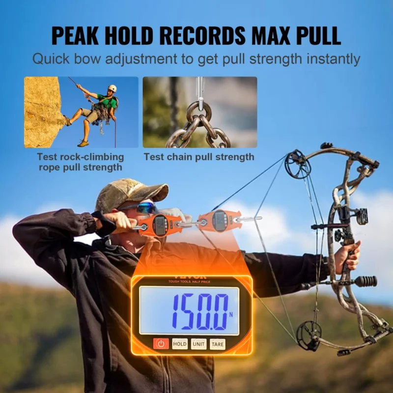 VEVOR Digital Crane Scale, 660 lbs/300 kg, Industrial Heavy Duty Hanging Scale with Cast Aluminum Case & LCD Screen, Handheld Mini Crane with Hooks for Farm, Hunting, Fishing, Outdoor, Garage (Orange) - Image 3