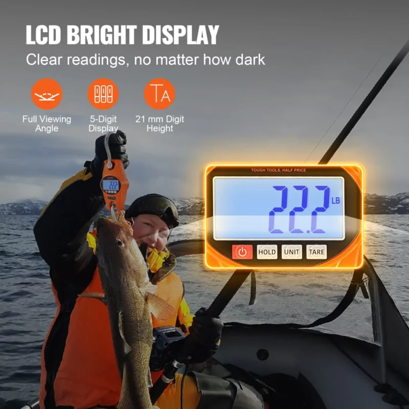 VEVOR Digital Crane Scale, 660 lbs/300 kg, Industrial Heavy Duty Hanging Scale with Cast Aluminum Case & LCD Screen, Handheld Mini Crane with Hooks for Farm, Hunting, Fishing, Outdoor, Garage (Orange) - Image 4