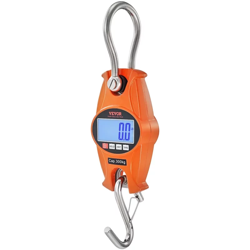 VEVOR Digital Crane Scale, 660 lbs/300 kg, Industrial Heavy Duty Hanging Scale with Cast Aluminum Case & LCD Screen, Handheld Mini Crane with Hooks for Farm, Hunting, Fishing, Outdoor, Garage (Orange) - Image 8