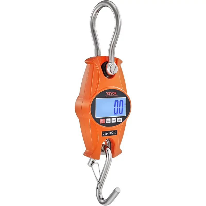 VEVOR Digital Crane Scale, 660 lbs/300 kg, Industrial Heavy Duty Hanging Scale with Cast Aluminum Case & LCD Screen, Handheld Mini Crane with Hooks for Farm, Hunting, Fishing, Outdoor, Garage (Orange) - Image 9