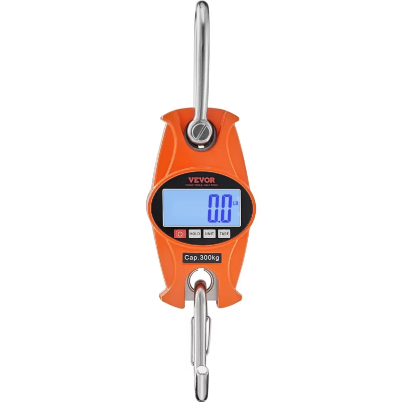 VEVOR Digital Crane Scale, 660 lbs/300 kg, Industrial Heavy Duty Hanging Scale with Cast Aluminum Case & LCD Screen, Handheld Mini Crane with Hooks for Farm, Hunting, Fishing, Outdoor, Garage (Orange) - Image 10