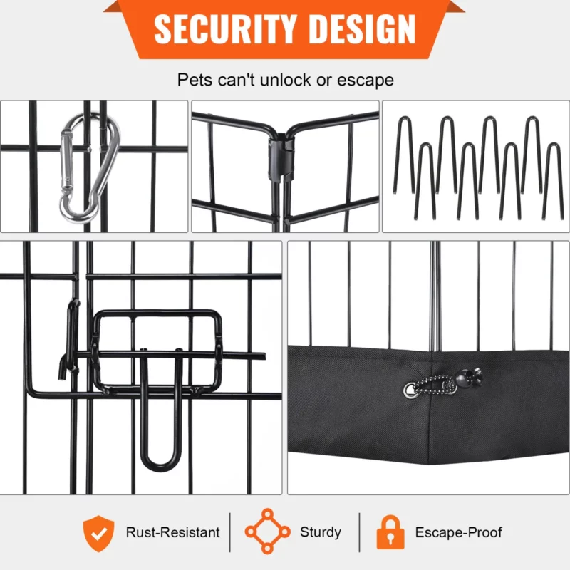 VEVOR Dog Playpen, 8 Panels Foldable Metal Dog Exercise Pen with Bottom Pad, 24" H Pet Fence Puppy Crate Kennel with Ground Stakes, Indoor Outdoor Dog Pen for Small Medium Pets, for Camping, Yard - Image 2