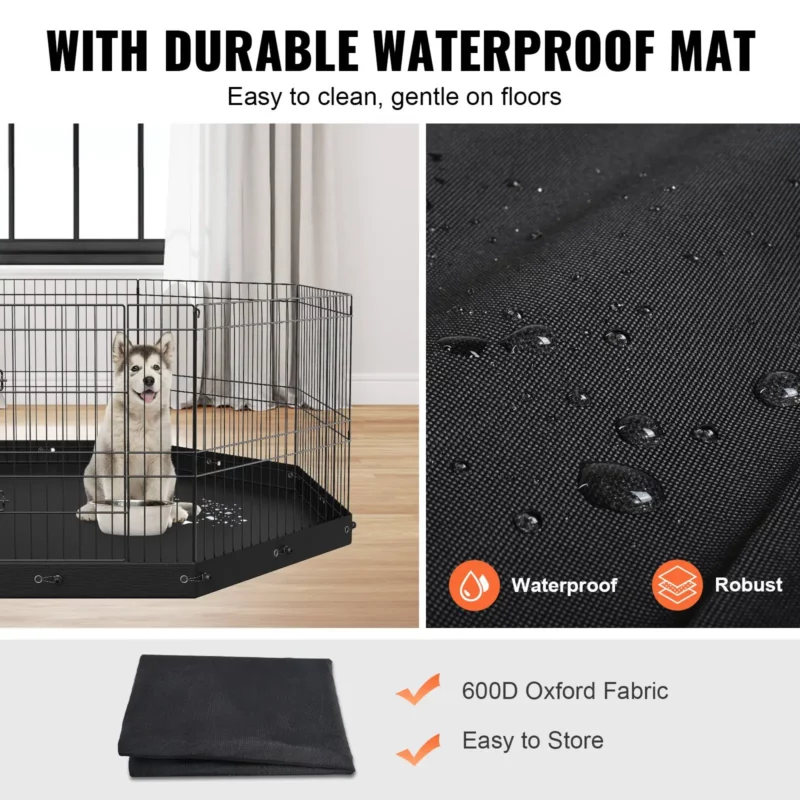 VEVOR Dog Playpen, 8 Panels Foldable Metal Dog Exercise Pen with Bottom Pad, 24" H Pet Fence Puppy Crate Kennel with Ground Stakes, Indoor Outdoor Dog Pen for Small Medium Pets, for Camping, Yard - Image 3
