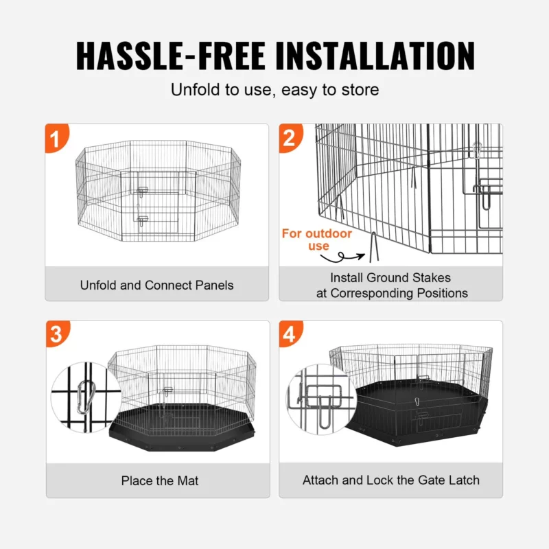 VEVOR Dog Playpen, 8 Panels Foldable Metal Dog Exercise Pen with Bottom Pad, 24" H Pet Fence Puppy Crate Kennel with Ground Stakes, Indoor Outdoor Dog Pen for Small Medium Pets, for Camping, Yard - Image 4