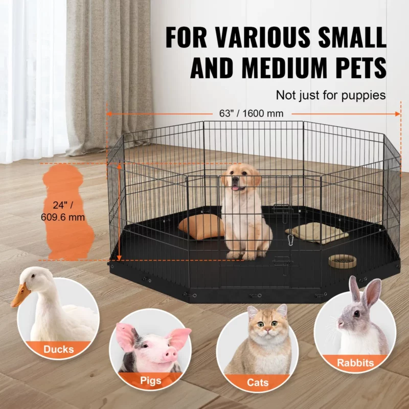 VEVOR Dog Playpen, 8 Panels Foldable Metal Dog Exercise Pen with Bottom Pad, 24" H Pet Fence Puppy Crate Kennel with Ground Stakes, Indoor Outdoor Dog Pen for Small Medium Pets, for Camping, Yard - Image 5