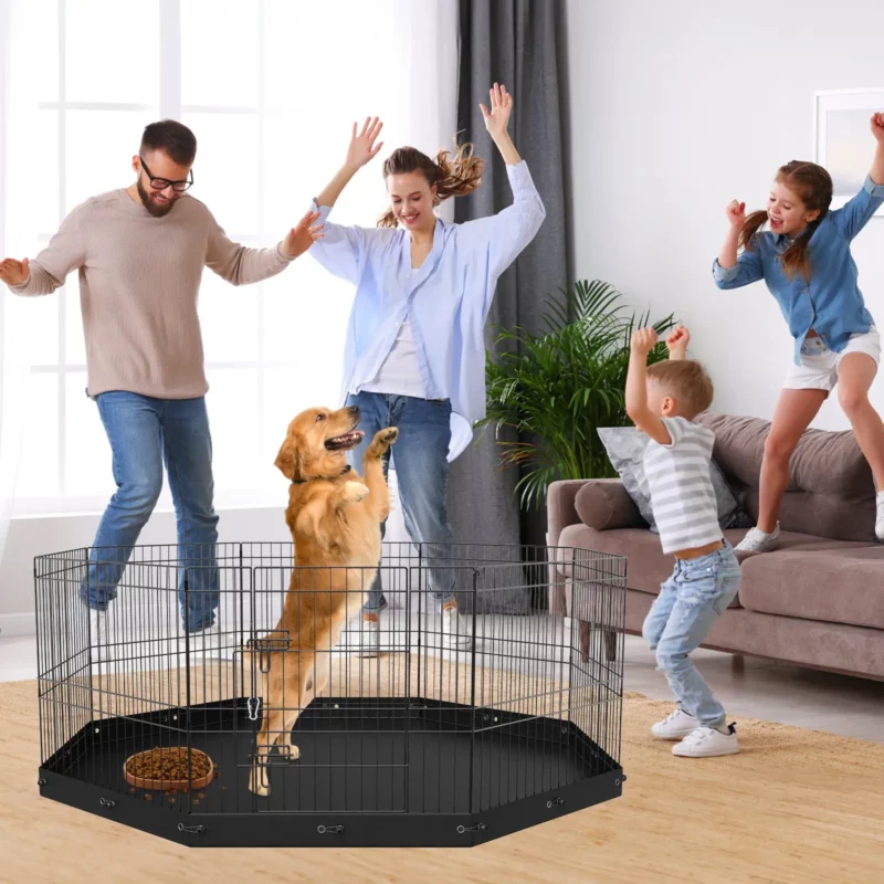 VEVOR Dog Playpen, 8 Panels Foldable Metal Dog Exercise Pen with Bottom Pad, 24" H Pet Fence Puppy Crate Kennel with Ground Stakes, Indoor Outdoor Dog Pen for Small Medium Pets, for Camping, Yard - Image 7