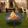 Fire Pit Bowl, 34-Inch Diameter Round Carbon Steel Fire Bowl, Wood Burning for Outdoor Patios, Backyards & Camping Uses, with A Drain Hole, Portable Handles and A Firewood Stick, Black - Image 7