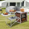 Camping Kitchen Table Picnic Cabinet Folding Cooking Storage Rack Portable Brown - Image 7