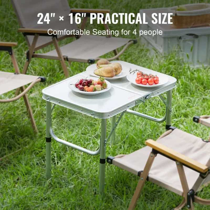 VEVOR Folding Camping Table, Adjustable Height Outdoor Portable Side Tables, Lightweight Fold Up Table, Aluminum & MDF Ultra Compact Work Table, For Cooking, Beach, Picnic, Travel, 24x16 inch, Silver - Image 5