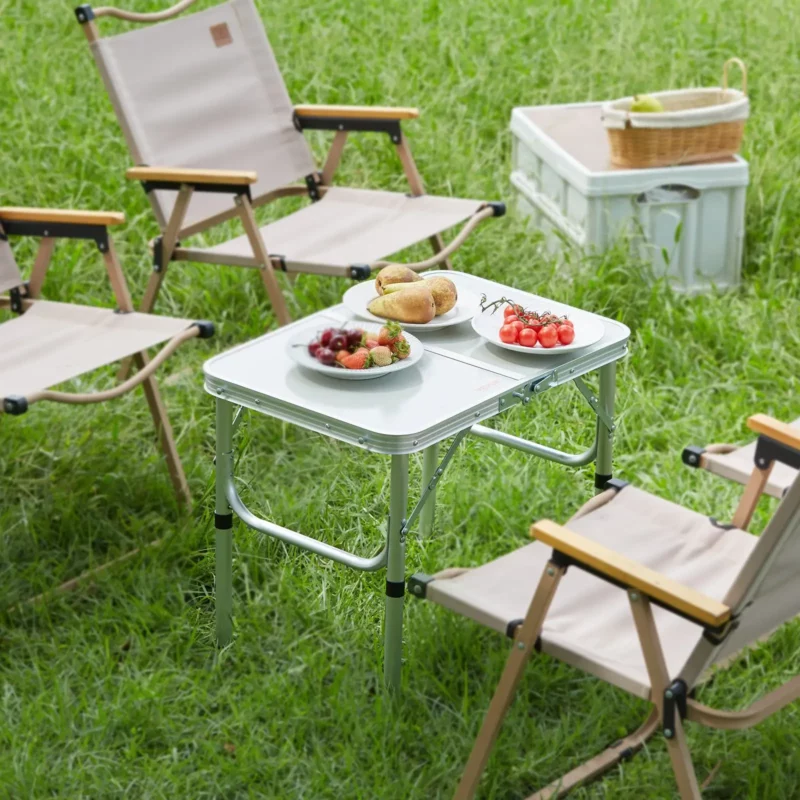 VEVOR Folding Camping Table, Adjustable Height Outdoor Portable Side Tables, Lightweight Fold Up Table, Aluminum & MDF Ultra Compact Work Table, For Cooking, Beach, Picnic, Travel, 24x16 inch, Silver - Image 7