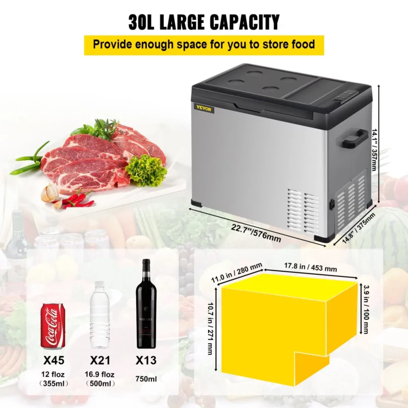 VEVOR 12 Volt Refrigerator, Portable Refrigerator (-4~68) With APP Control Car Compressor Fridge Cooler 12V/24V DC and 110-220V AC For Camping, Road Trip, Boat, Skincare, Outdoor and Home (32 Quart) - Image 12