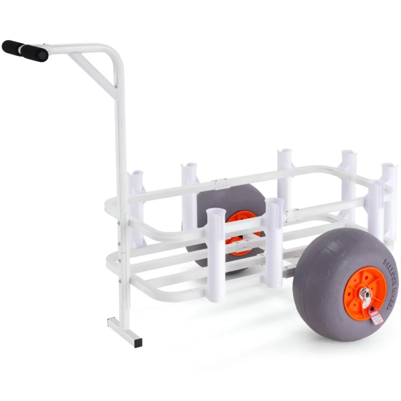 VEVOR Beach Fishing Cart, 300 lbs Load Capacity, Fish and Marine Cart with Two 13" Big Wheels PU Balloon Tires for Sand, Heavy-Duty Aluminum Pier Wagon Trolley with 8 Rod Holders for Fishing, Picnic - Image 9