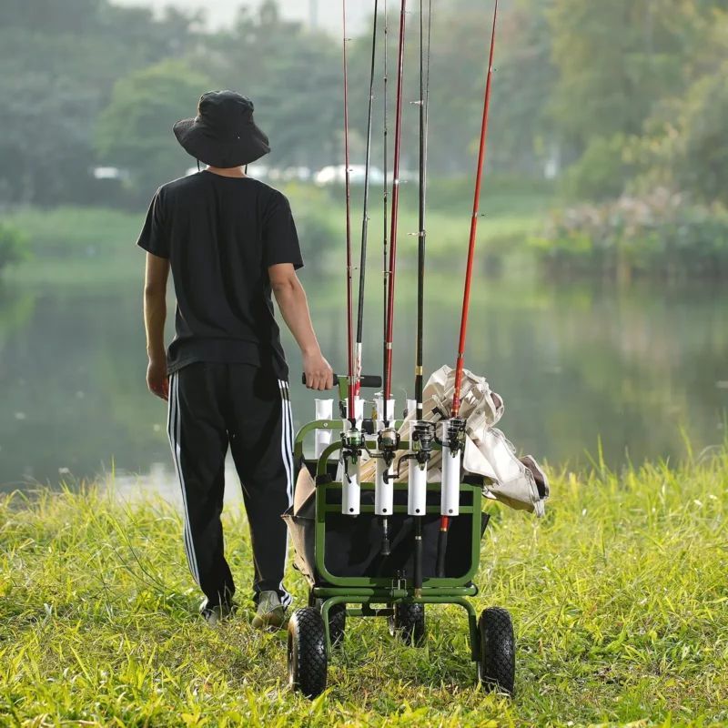VEVOR Beach Fishing Cart, 300 lbs Load Capacity, Foldable Fish and Marine Cart with Four 11" Big Wheels Rubber Balloon Tires for Sand, Heavy-Duty Steel Pier Wagon Trolley with 8 Rod Holders for Picnic - Image 7