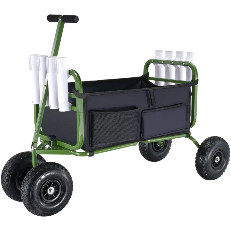 VEVOR Beach Fishing Cart, 300 lbs Load Capacity, Foldable Fish and Marine Cart with Four 11" Big Wheels Rubber Balloon Tires for Sand, Heavy-Duty Steel Pier Wagon Trolley with 8 Rod Holders for Picnic - Image 9
