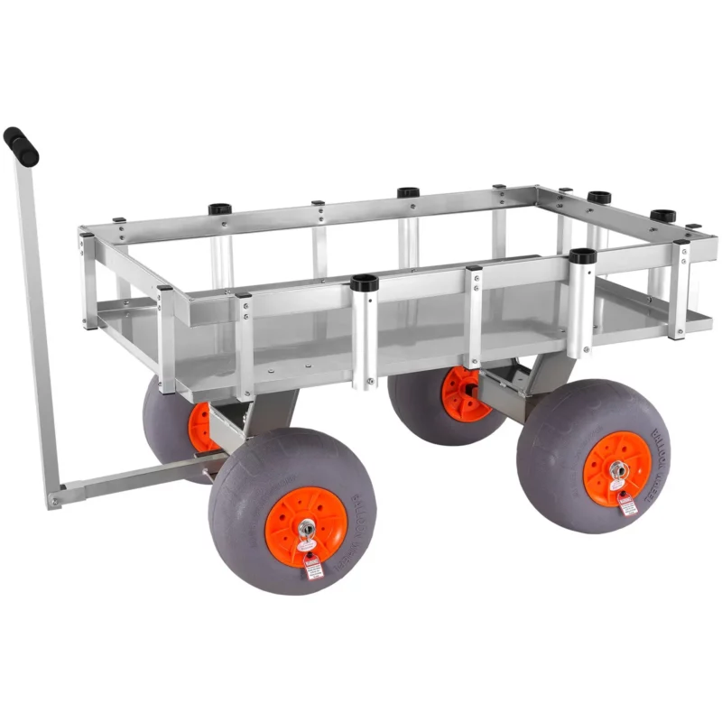 Beach Fishing Cart, 500 lbs Load Capacity, Fish and Marine Cart with Four 13" Big Wheels PU Balloon Tires for Sand, Heavy-Duty Aluminum Pier Wagon Trolley with 6 Rod Holders for Fishing, Picnic - Image 9